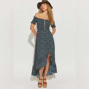 Francesca's Collections Blue Floral High Low Dress